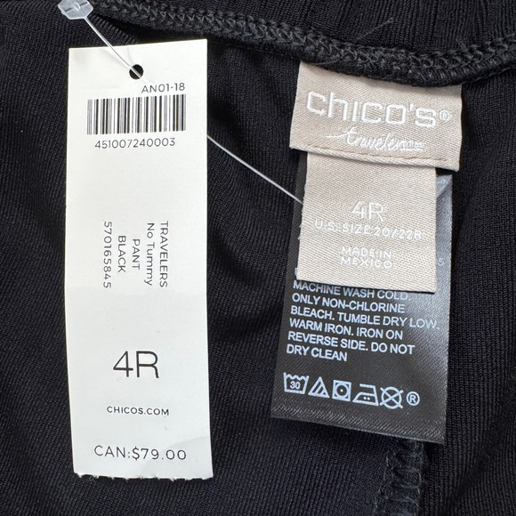 CHICO'S TRAVELERS NWT No Tummy Pant 4R 20/22 Black High Waist Wide Leg Pull-on - Picture 3 of 9